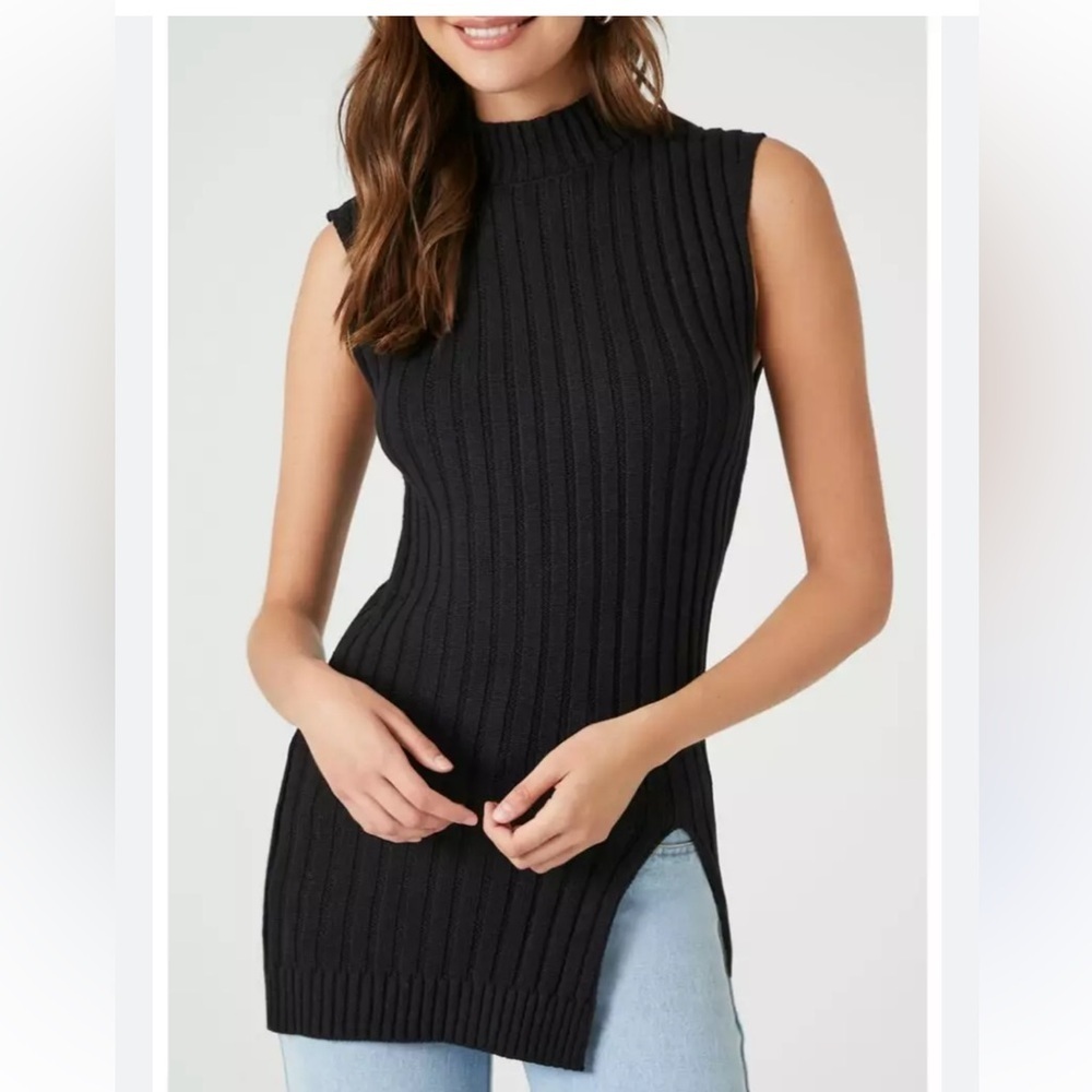 Forever 21 Black Knit Tunic Sweater sz S